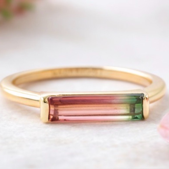 🍉 Natural Bi-Color Watermelon Tourmaline Bar Ring - Picture 5 of 9
